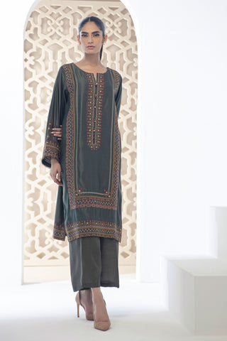 DA-3015 GREEN EMBROIDERED KURTA WITH TROUSER