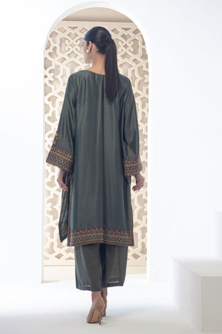 DA-3015 GREEN EMBROIDERED KURTA WITH TROUSER