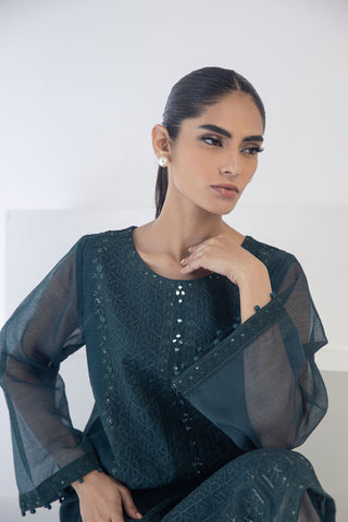 DA-1745 GREEN EMBROIDERED KURTA