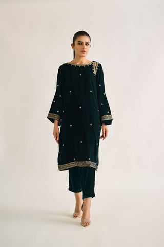 DA-1727 GREEN EMBROIDERED KURTA