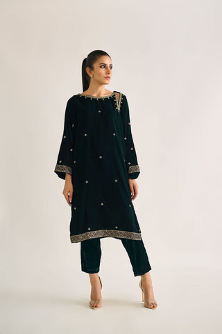 DA-1727 GREEN EMBROIDERED KURTA