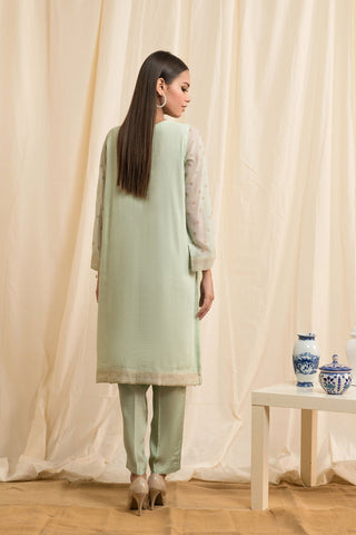 DA-1253 ICE-GREEN EMBROIDERED KURTA