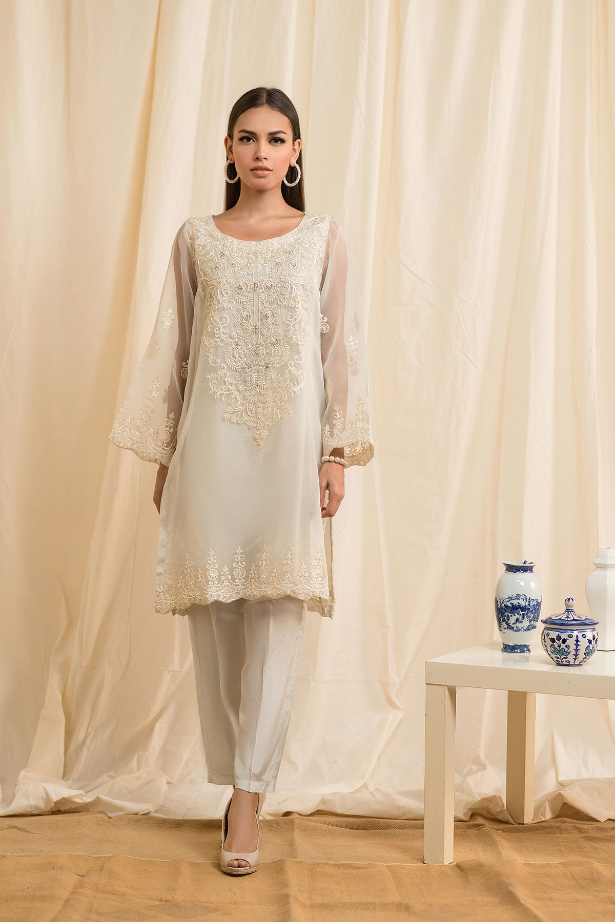 DA-1285 GREEN EMBROIDERED KURTA