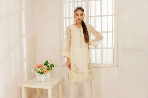 DA-1330 BEIGE EMBROIDERED KURTA