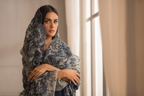 DA-1383 NAVY-BLUE EMBROIDERED KURTA WITH DUPATTA