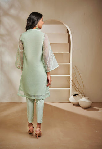 DA-1387 L-GREEN EMBROIDERED KURTA