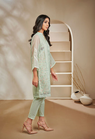 DA-1387 L-GREEN EMBROIDERED KURTA