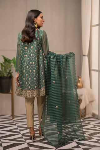 DA-1392 GREEN EMBROIDERED KURTA WITH DUPATTA