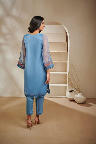 DA-1431 BLUE EMBROIDERED KURTA