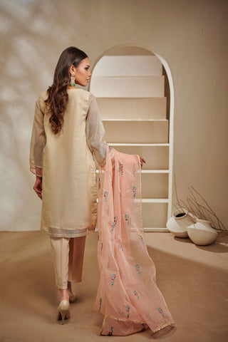 DA-1445 Beige EMBROIDERED KURTA WITH DUPATTA