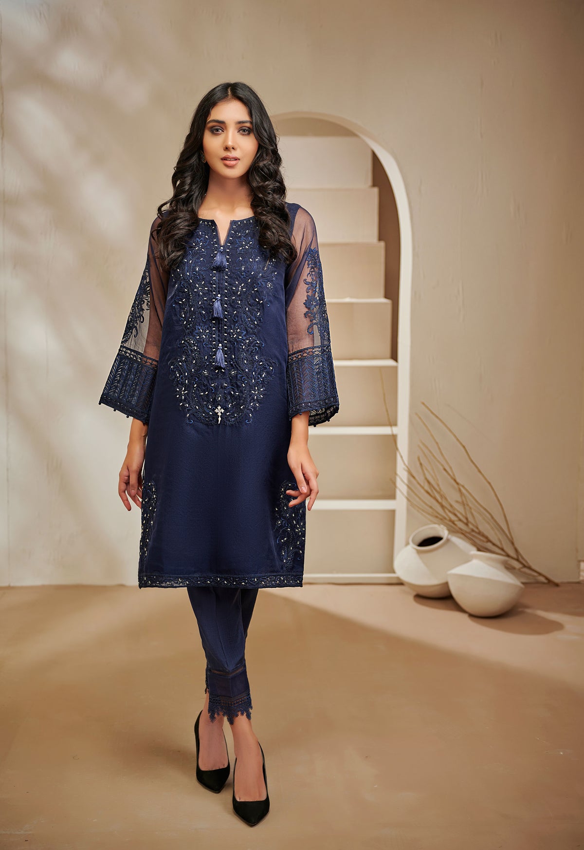 DA-1448 N-BLUE EMBROIDERED KURTA
