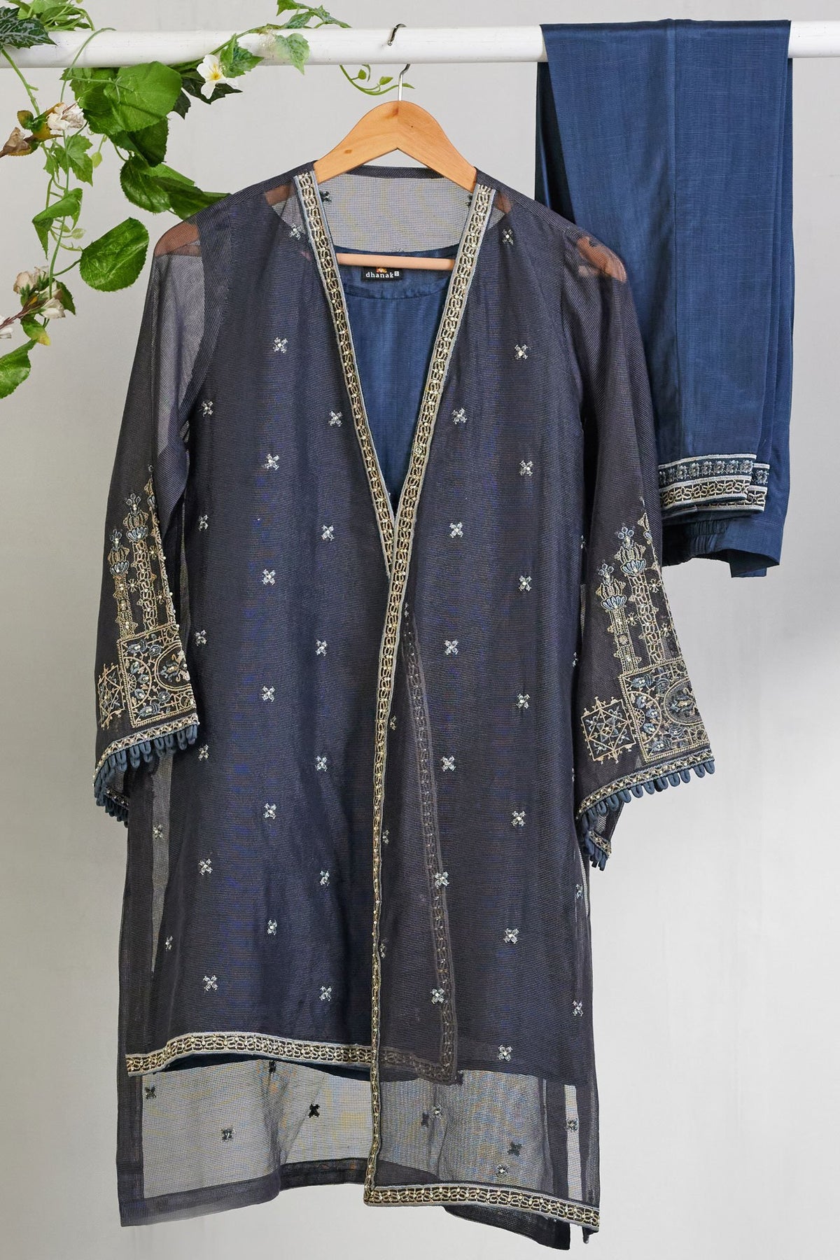 DA-1453 Blue  Embrodiery Coat with Inner & Trouser