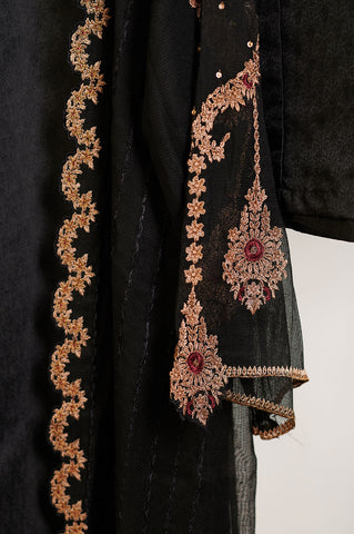 DA-1457 BLACK EMBROIDERED KURTA  WITH TROUSER