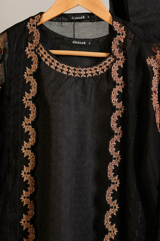 DA-1457 BLACK EMBROIDERED KURTA  WITH TROUSER