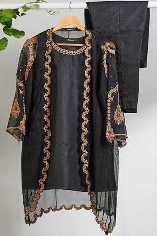 DA-1457 BLACK EMBROIDERED KURTA  WITH TROUSER