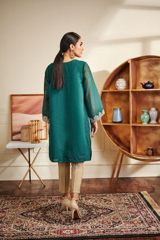 DA-1462 GREEN EMBROIDERED KURTA
