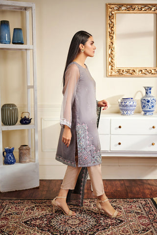 DA-1466 Grey EMBROIDERED KURTA WITH DUPATTA