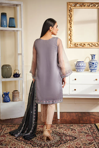 DA-1466 Grey EMBROIDERED KURTA WITH DUPATTA