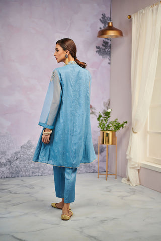 DA-1471 Blue  EMBROIDERED KURTA WITH TROSER