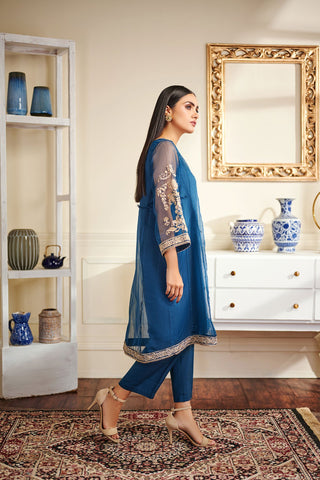 DA-1476 BLUE EMBROIDERED KURTA