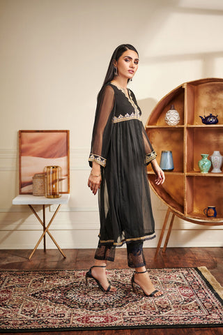 DA-1478 Black EMBROIDERED KURTA