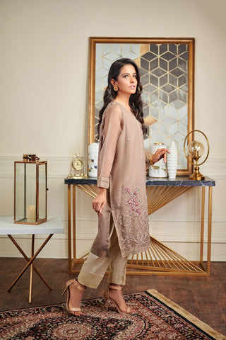 DA-1485 Brown EMBROIDERED KURTA