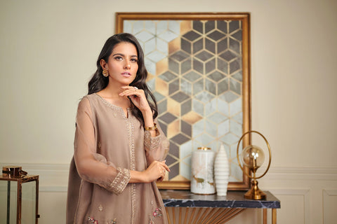 DA-1485 Brown EMBROIDERED KURTA