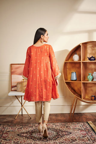 DA-1491 Orange EMBROIDERED KURTA