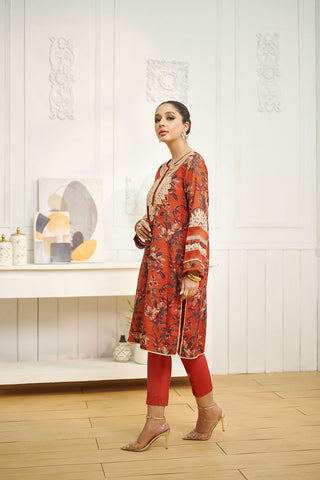 DA-1634 ORANGE EMBROIDERED KURTA WITH TROUSER