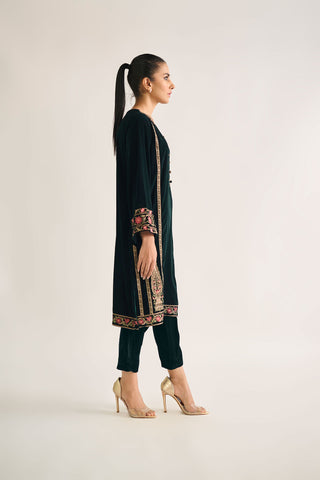 DA-1715 GREEN EMBROIDERED KURTA
