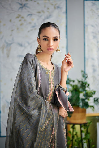 DA-2000 GREY EMBROIDERED KURTA WITH DUPATTA