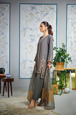 DA-2000 GREY EMBROIDERED KURTA WITH DUPATTA