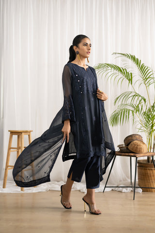 DA-2044 GREY EMBROIDERED KURTA WITH DUPATTA