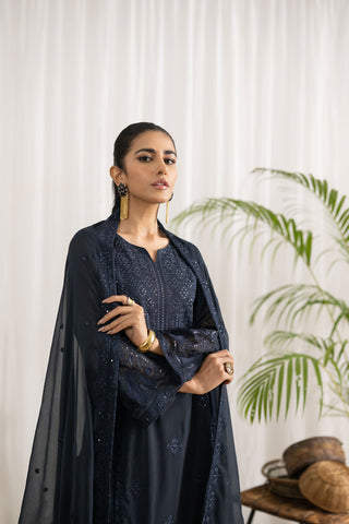 DA-2044 GREY EMBROIDERED KURTA WITH DUPATTA