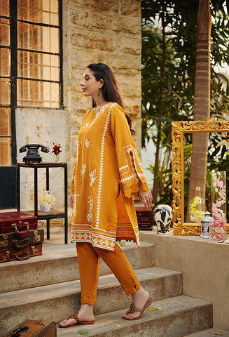 DC-2020 ACRYLIC ORANGE 2PCS EMBROIDERED KURTA WITH TROUSER