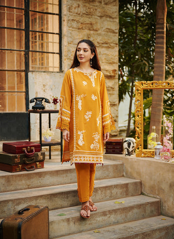 DC-2020 ACRYLIC ORANGE 2PCS EMBROIDERED KURTA WITH TROUSER