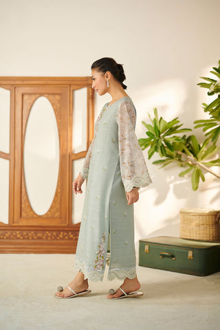 DC-2094 L-GREEN 2PCS  EMBROIDERED KURTA WITH TROUSER