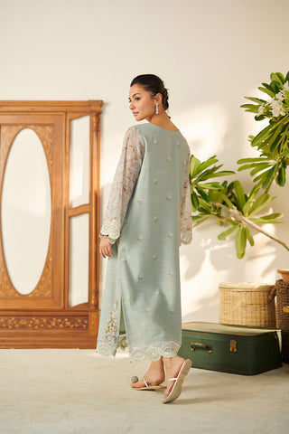 DC-2094 L-GREEN 2PCS  EMBROIDERED KURTA WITH TROUSER